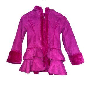 Hawke & Co Girls Fuchsia Faux Fur-Lined Ruffle Coat W/ Hood